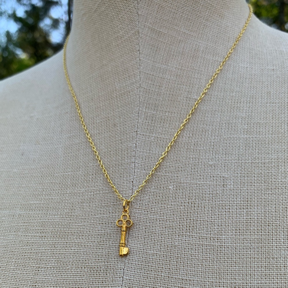 NWT Sterling Silver Plated 2-Tone Gold Chain & Mini Key Charm Necklace - Picture 11 of 15